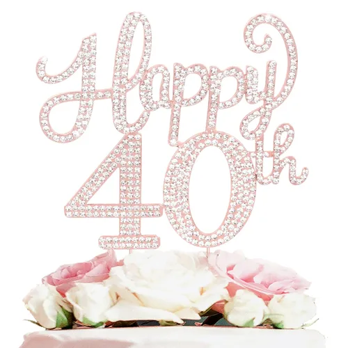 Vista 104 de LASKYER Decoración de feliz cumpleaños número 10, decoración de pastel de diamantes de imitación dorados de 10º cumpleaños – Letrero de metal