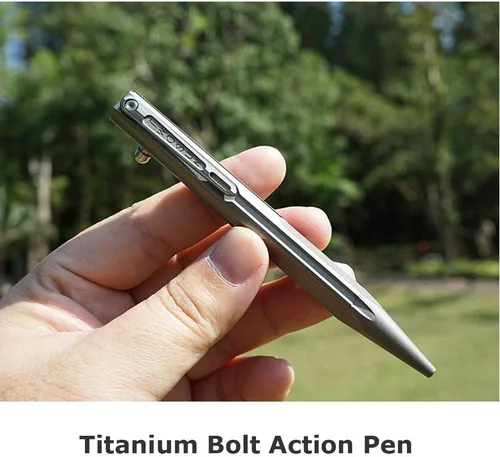Vista 6 de Hamans Bolt Action - Bolígrafo de titanio con clip de bolsillo, herramienta de escritura de tamaño compacto (gris)