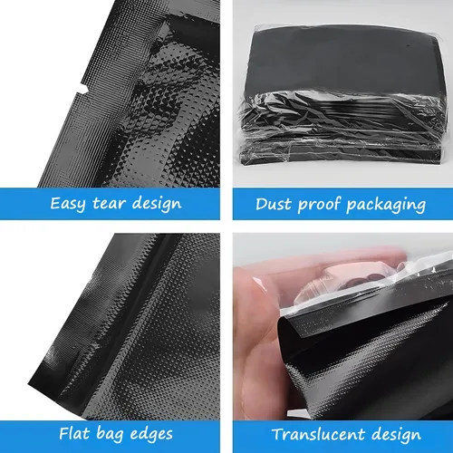Vista 8 de PABCK 50 bolsas selladoras al vacío negras para almacenamiento de alimentos, 5.91 x 8.66 pulgadas, plástico transparente texturizado para envases