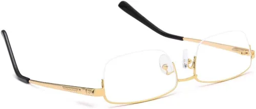 Vista 3 de Men's Blue Light Blocking Glasses Half Rim Rectangle Metal Frame Dorado