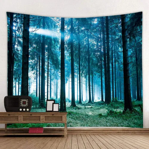 Vista 13 de Llamazing - Tapiz de paisaje forestal para decoración del hogar - Tapiz mágico para sala de estar y dormitorio
