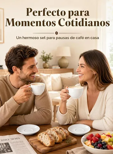 Vista 5 de Juego de tazas de café de porcelana con platillo, taza y platillo de Blanco