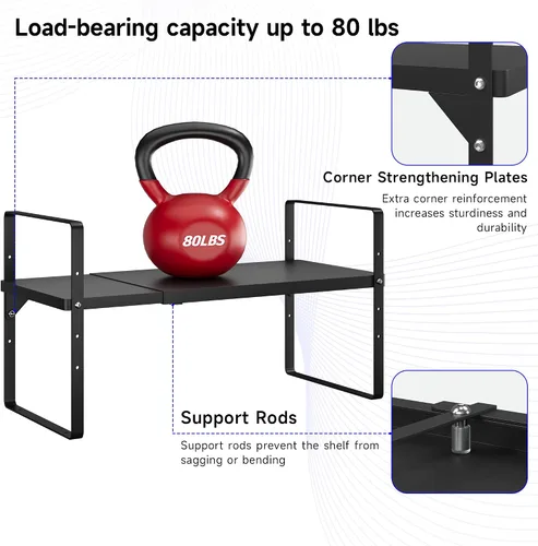 Vista 4 de Organizador de estante expandible para gabinete, almacenamiento apilable para mostrador de despensa de cocina, soporte ajustable para armario