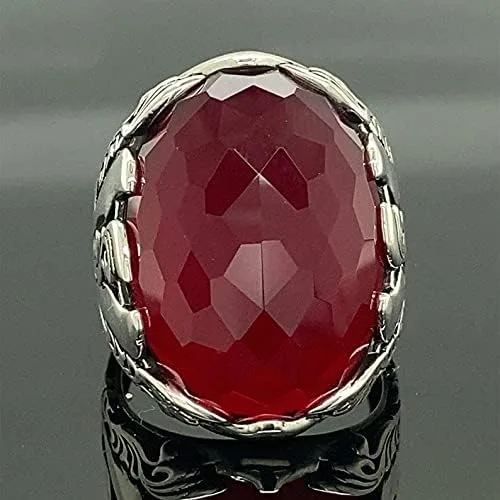Vista 3 de Men Handmade Ring, Ruby Stone Ring, Red Gemstone Ring, Ottoman Style Ring, 925k Sterling Silver Ring, Gift For Him