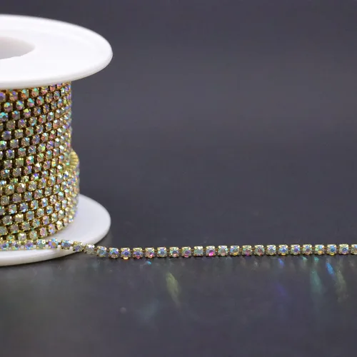 Vista 3 de Jerler 9 metros de adornos de diamantes de imitación con cadena cerrada SS6.5/2.0mm, cadena AB para costura, manualidades, ideal para bodas AB dorado