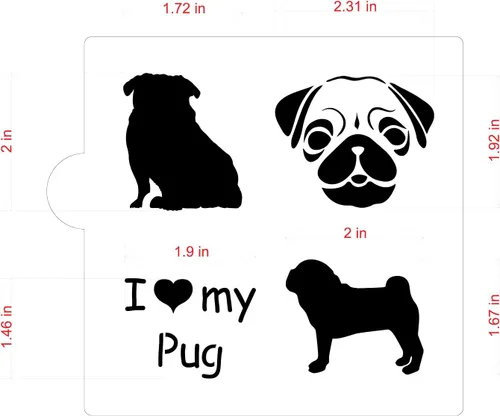 Vista 4 de Plantilla de galletas y manualidades I Love My Pug de Designer Stencils