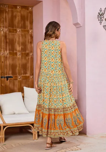 Vista 6 de R.Vivimos - Maxivestido de verano sin mangas con estampado floral, bohemio y floral, para mujer