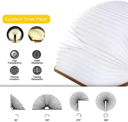 Vista 6 de tooloflife Lámpara de libro plegable novedad lámpara de mesa de madera portátil luz de escritorio LED linterna de papel con USB recargable