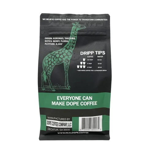 Vista 2 de Dope Coffee Ground Tanzania Peaberry Dark Roast, Rainforest Alliance, 100% café arábica, 12 onzas