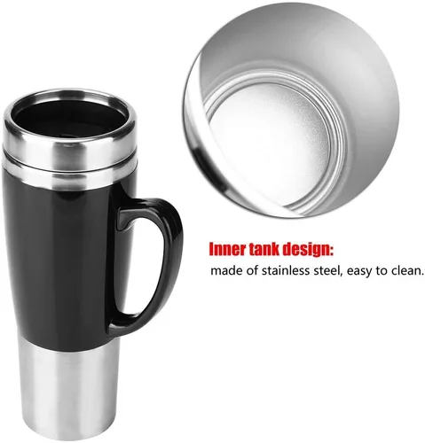 Vista 4 de Taza de calefacción de viaje de acero inoxidable de 15.2 fl oz, calentador de taza de café para coche hervido, calentador de taza de café