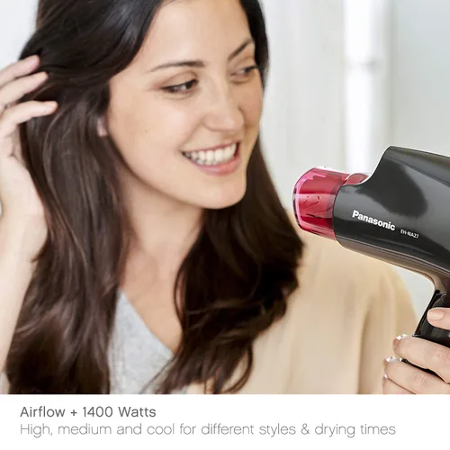 Vista 6 de Secador de Cabello Compacto Panasonic nanoe para Cabello de Aspecto Saludable, 1400W Portátil, Mango Plegable y Boquilla QuickDry para Secado Rápido