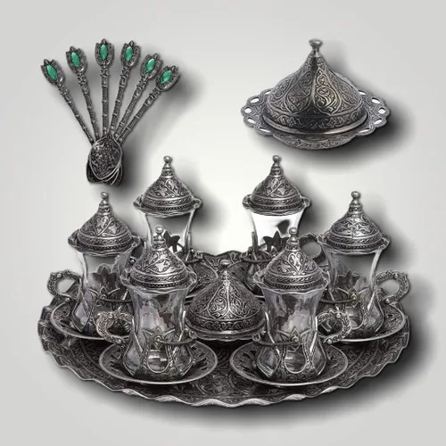Vista 6 de Alisveristime Halkali - Juego de té turco con bandeja, 6 tazas, 3.4 fl oz (negro)