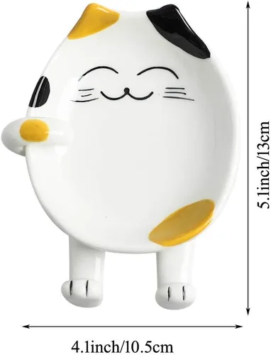 Vista 2 de Soporte de cuchara de cerámica multifuncional para cocina, con forma de gato, soporte para utensilios de cocina, soporte para tapa de olla, soporte