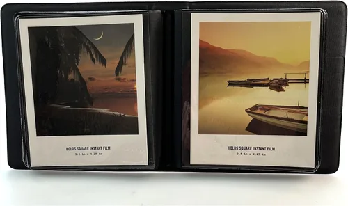 Vista 6 de Álbum de fotos de 33 bolsillos para cámara instantánea Polaroid, apto para fotos de 3.5 x 4.25 pulgadas, material de PVC y resistente al agua Negro