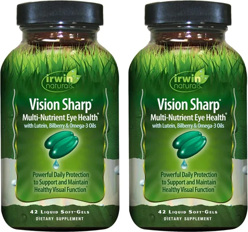 Vista 9 de Irwin Naturals Vision Sharp Multi-Nutrient Eye Health con luteína, arándano y omega-3 - 42 cápsulas blandas líquidas