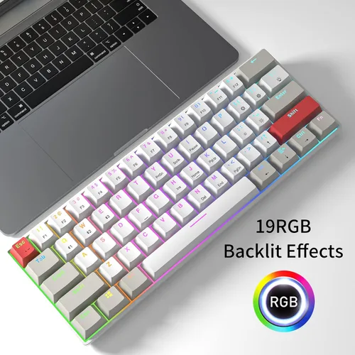 Vista 3 de Newmen GM610 - Teclado mecánico inalámbrico 60%, retroiluminación RGB con cableBluetooth, 61 teclas anti-fantasma, programable, teclado