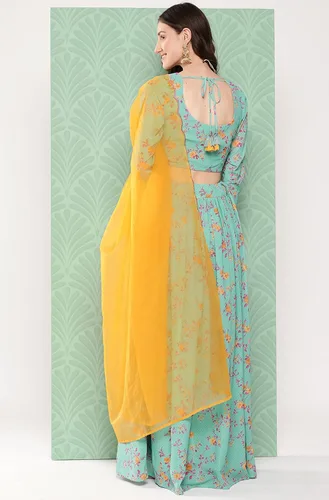 Vista 5 de Janasya Mujer Sky Blue Georgette Digital Floral Impreso Lehenga Choli Con Dupatta