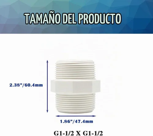 Vista 2 de 2 unids 1-1/2 "PVC accesorios de tubería pezón G1-1/2 X G1-1/2 macho a macho conector adaptador de acoplamiento de rosca HE023-1-1/2