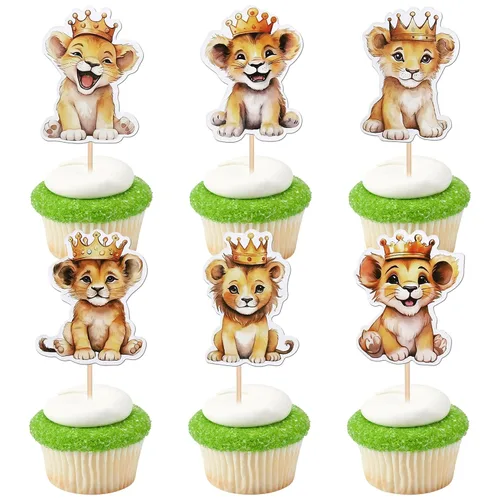 Vista 9 de 36 piezas de decoración para cupcakes de animales de la jungla, león, mono, cebra, hipopótamo, jirafa, elefante, temática de bosque, púas