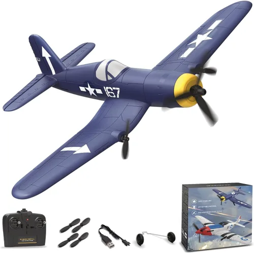 Vista 8 de Avión RC ANBURI, Avión de control remoto BF - 109 de 3 canales, 2.4GHz y estabilizador de giro de 6 ejes, 2 baterías incluidas, ideal para adultos