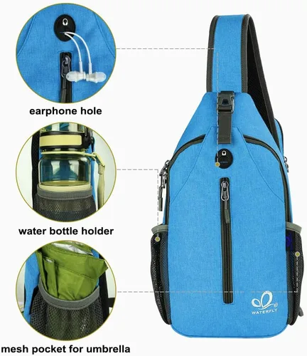 Vista 134 de Waterfly - Mochila cruzada tipo bandolera para viajes y caminatas, bolsa de pecho, Gris, talla única