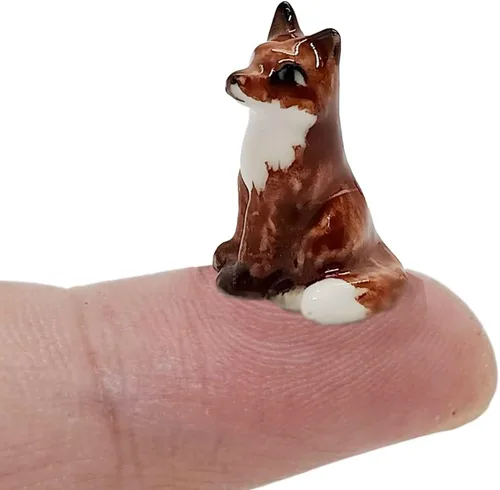 Vista 3 de WitnyStore Figura de cerámica de zorro sentado marrón de ¾ pulgadas para decoración de terrario, estatua coleccionable para coleccionistas adultos