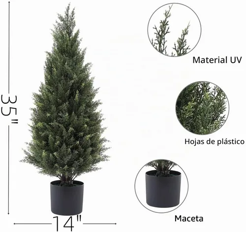 Vista 2 de Arbusto Artificial de Cedro de 3ft(35") para Exteriores, Resistente a la Luz Solar, Planta Frondosa en Maceta para Porche Interior del Hogar