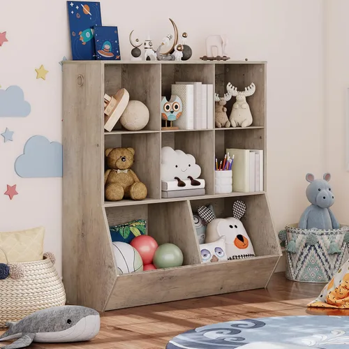 Vista 8 de HOOBRO Estantería para niños, gabinete de almacenamiento para juguetes, organizador de juguetes para niños, 8 cubículos, cabecera de estantería