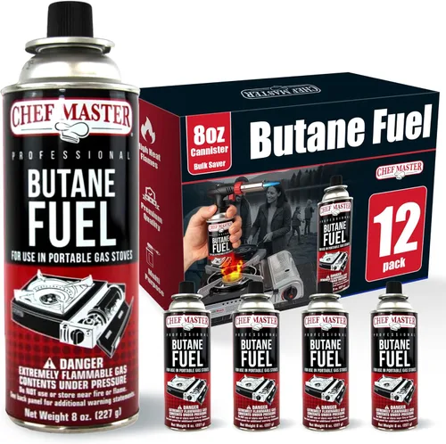 Vista 8 de Chef Master 4 recipientes de combustible de butano de 8 onzas – Recambio de butano para antorcha de cocina y estufa de campamento – Recipiente