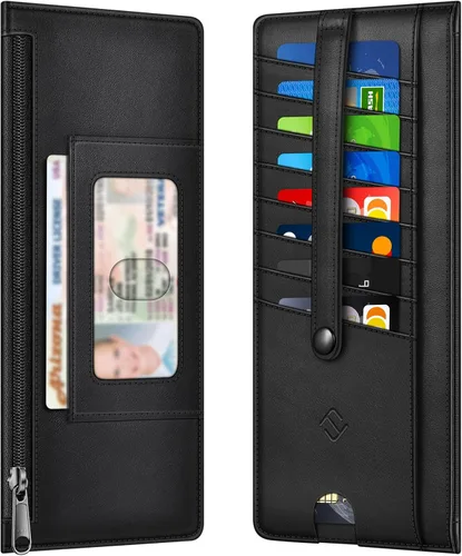 Vista 11 de FINTIE Cartera Delgada Porta Tarjetas de Crédito Monedero, Estuches para Tarjetas de Negocios con Bloqueo RFID y Bolsillo con Cremallera