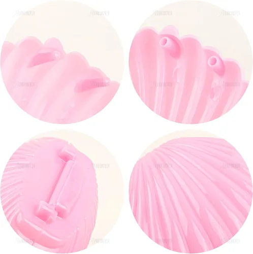 Vista 8 de AUEAR, Paquete de 15 cajas de dulces de conchas marinas rosadas de plástico para boda, mini caja de almacenamiento de conchas marinas
