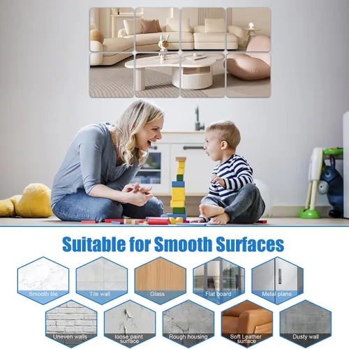 Vista 7 de Paquete de 6 azulejos de espejo acrílicos autoadhesivos, 12 x 16 pulgadas Hojas flexibles, pegatinas de pared, plástico sin marco sin vidrio