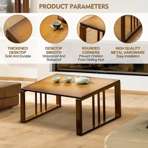 Vista 5 de Mesas De Centro para Sala - Mesas De Centro para Sala Mesa baja Kotatsu plegable de bambú para espacios pequeños sentados en el suelo (31.5 pulgadas)