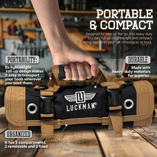 Vista 2 de Bolsa de herramientas enrollable: bolsa de herramientas resistente para hombres y mujeres, organizador de rollos de herramientas compacto