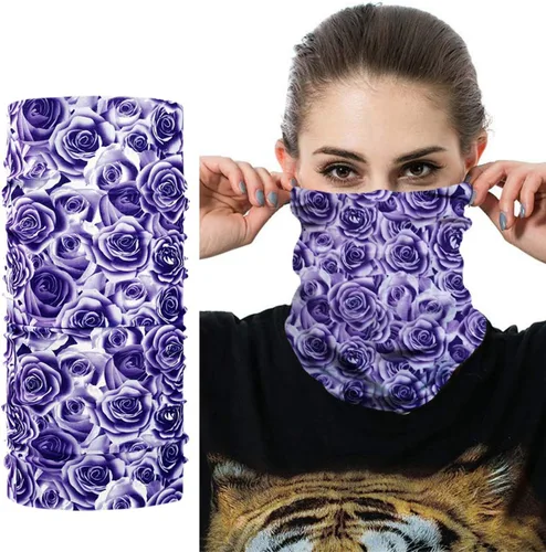 Vista 2 de Bandana unisex multifuncional sin costuras, bufanda para el cuello, gorro, mascarilla para la cara. B Rosas Violeta