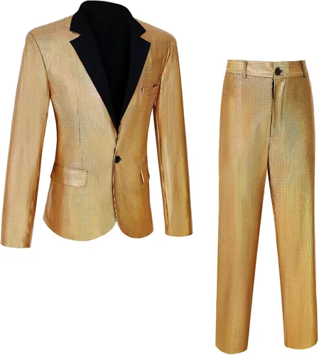 Vista 2 de Men's Metallic Sequin Slim Suit Two-Piece Set Outfit 70s Disco Prom Costume