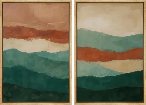 Vista 94 de Ashbrook - Set de arte de pared en lienzo enmarcado, tonos orgánicos de la tierra en beige y marrón con ilustraciones de trazos circulares, arte