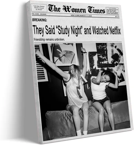 Vista 28 de Arte de revista de periódicos feministas: impresión en lienzo en blanco y negro para decoración de dormitorio Y2K, pared de carrito de bar