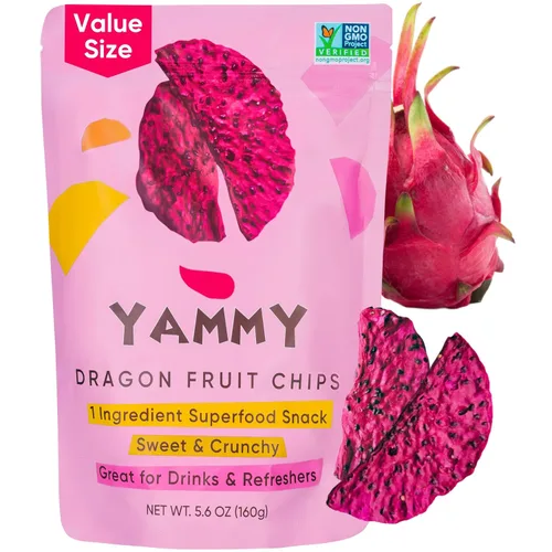 Vista 10 de Yammy Chips de fruta del dragón seca para refrescos (paquete de 5.6 oz, 4 unidades) - Como piezas de fruta del dragón liofilizada - Snack saludable
