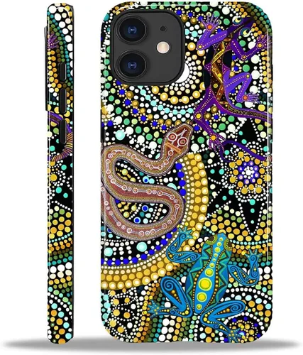 Vista 180 de Funda para iPhone 11, resistente híbrida 2 en 1, protección completa contra golpes con acabado brillante, diseño de collage de tela a cuadros
