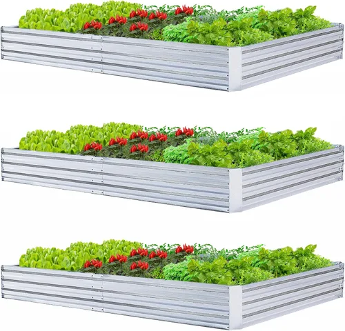Vista 12 de Camas de jardín elevadas galvanizadas para verduras, caja de plantación grande de metal, kit de jardinería de acero para flores y hierbas