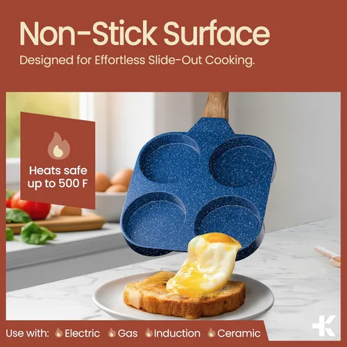 Vista 7 de Sartén antiadherente para freír huevos de 4 tazas, mármol azul, sartén para panqueques de granito, libre de PFOS y PFOA, aluminio fundido a presión