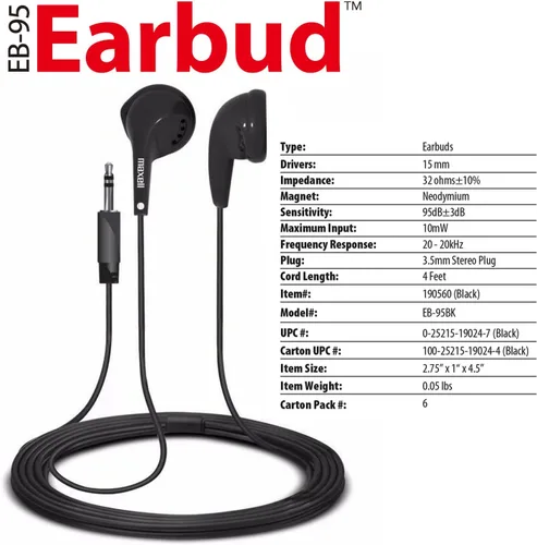 Vista 3 de Maxell en Ear Bud auriculares estéreo