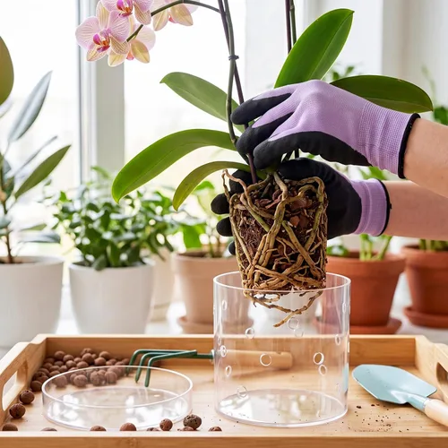 Vista 4 de Maceta de orquídea acrílica transparente de 8 pulgadas con agujeros