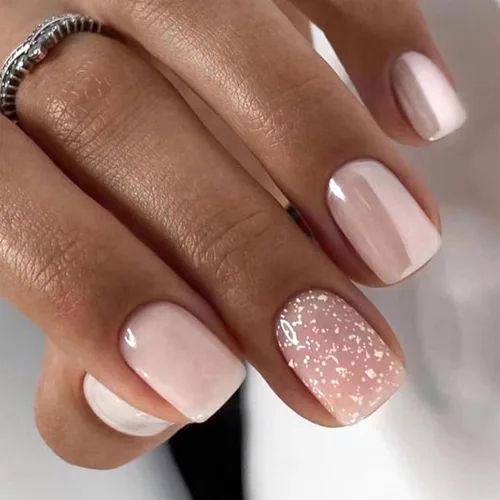 Vista 25 de 24 uñas postizas cuadradas a presión, cortas, bonitas, florales, acrílicas, con diseños de flores de arcoíris, uñas reutilizables con pegamento