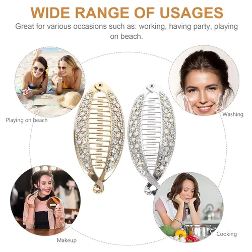 Vista 4 de FRCOLOR 4 pinzas para el cabello con forma de pez, peines de resina con diamantes de imitación para el cabello, pinzas para cola de caballo