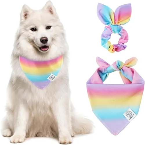 Vista 15 de E-Clover Bandana de Perro a Cuadros Marrón y Scrunchie a Juego - Bandana de Perro de Otoño Triangular a Cuadros Bufanda Babero para Mascotas