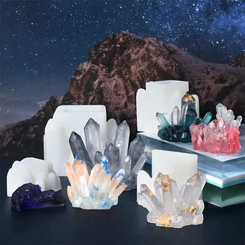 Vista 3 de 11 moldes de resina de racimo de cristal, moldes de silicona de roca de cuarzo, diferentes formas, moldes de resina epoxi, piedras preciosas