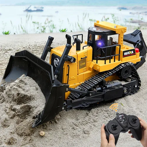 Vista 4 de Fisca Bulldozer de Control Remoto RC 1/16 Vehículo de Construcción Completamente Funcional, Cargador Frontal Dozer de 2.4Ghz 11 Canales con Luz