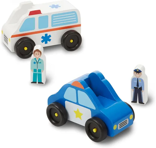 Vista 4 de Melissa & Doug – Juego de vehículos de emergencias de madera con 4 vehículos, 4 figuras de juego
